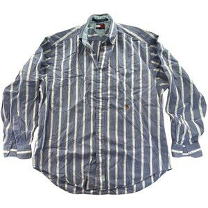 Tommy Hilfiger Men's Shirt Medium Blue & White Striped Button-Down Long Sleeve C